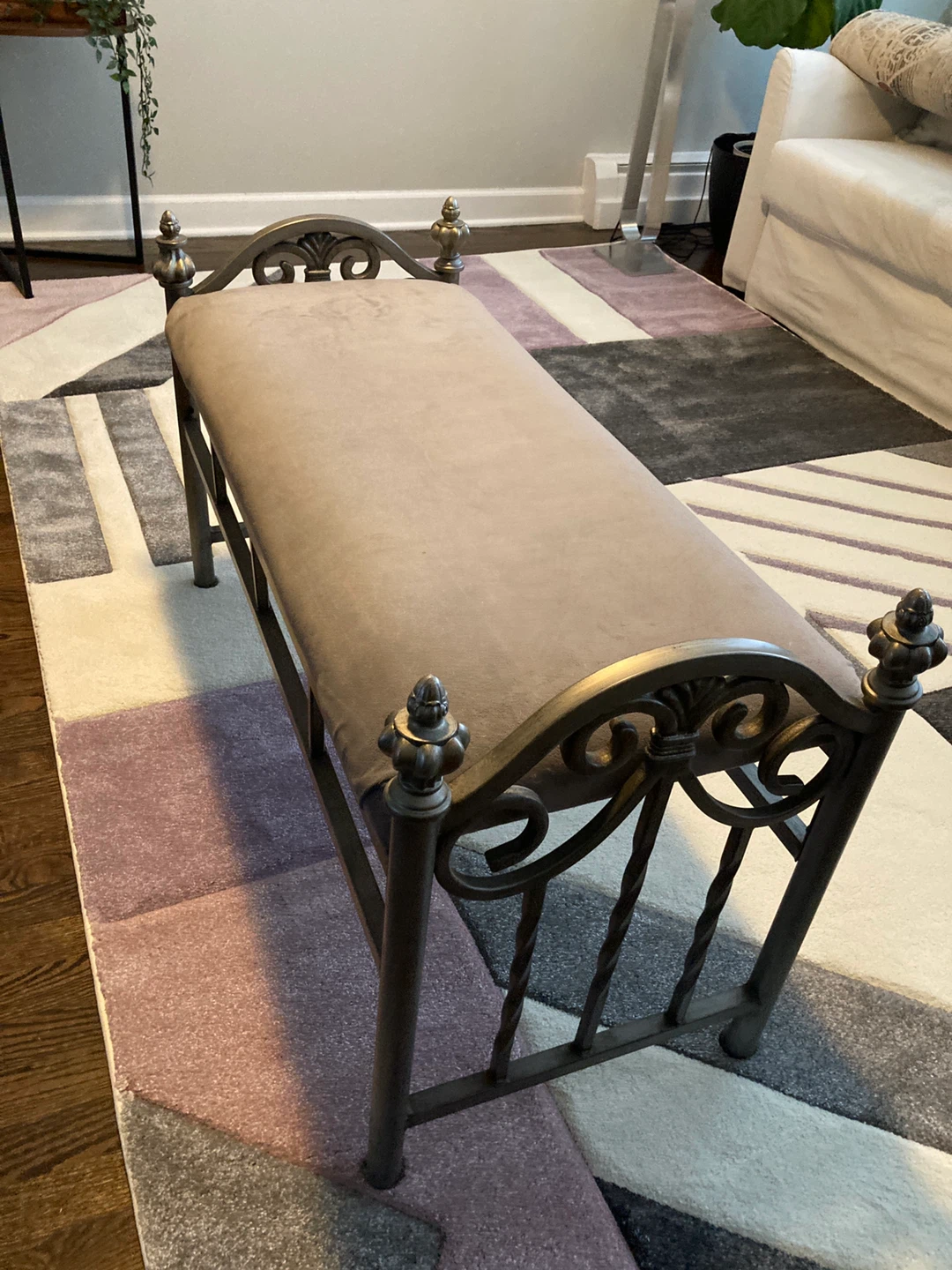 Ornate Metal & Upholstered Bench