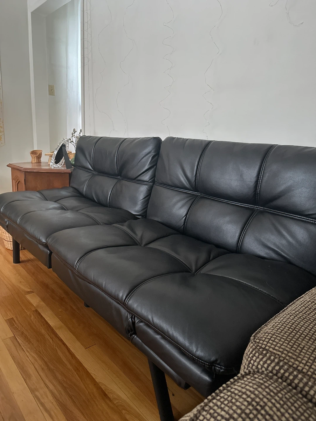 Black Faux Leather Tufted Sofa