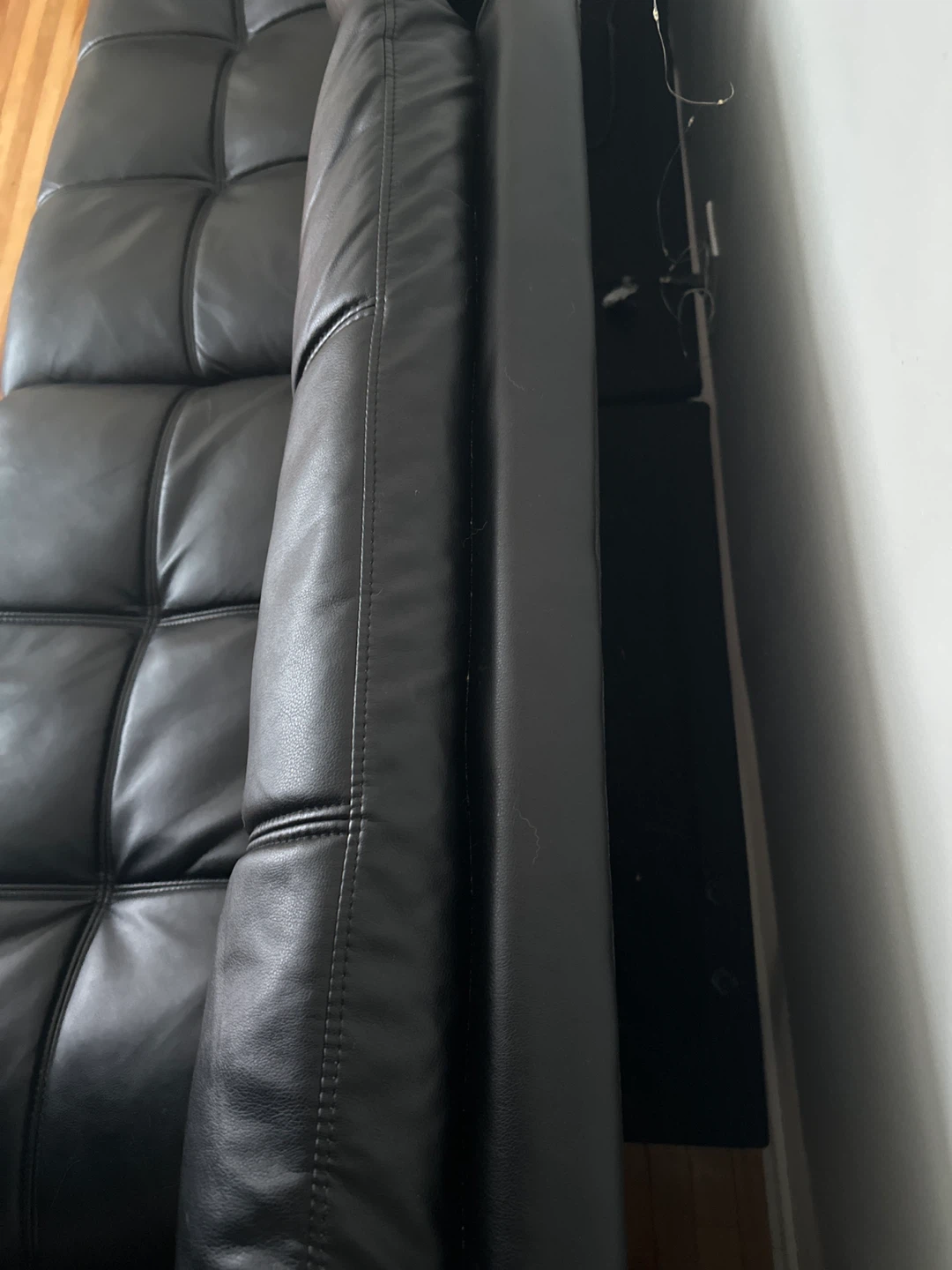 Black Faux Leather Tufted Sofa - photo 3