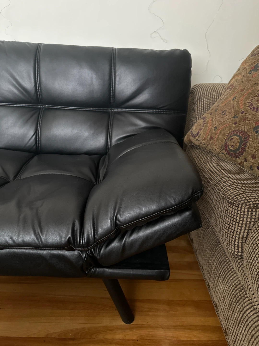 Black Faux Leather Tufted Sofa - photo 2