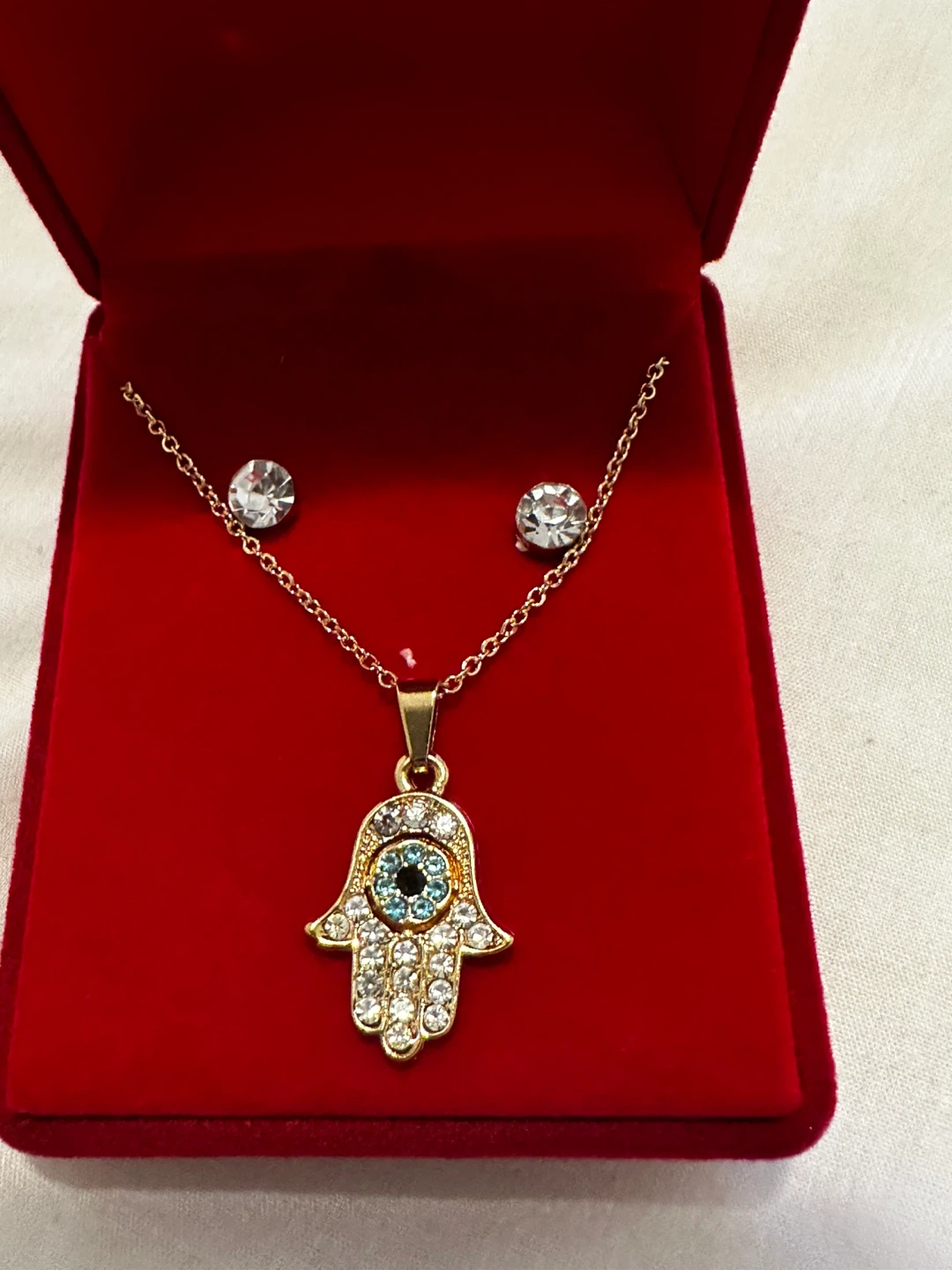 Hamsa Hand Necklace and Earring Set - photo 4