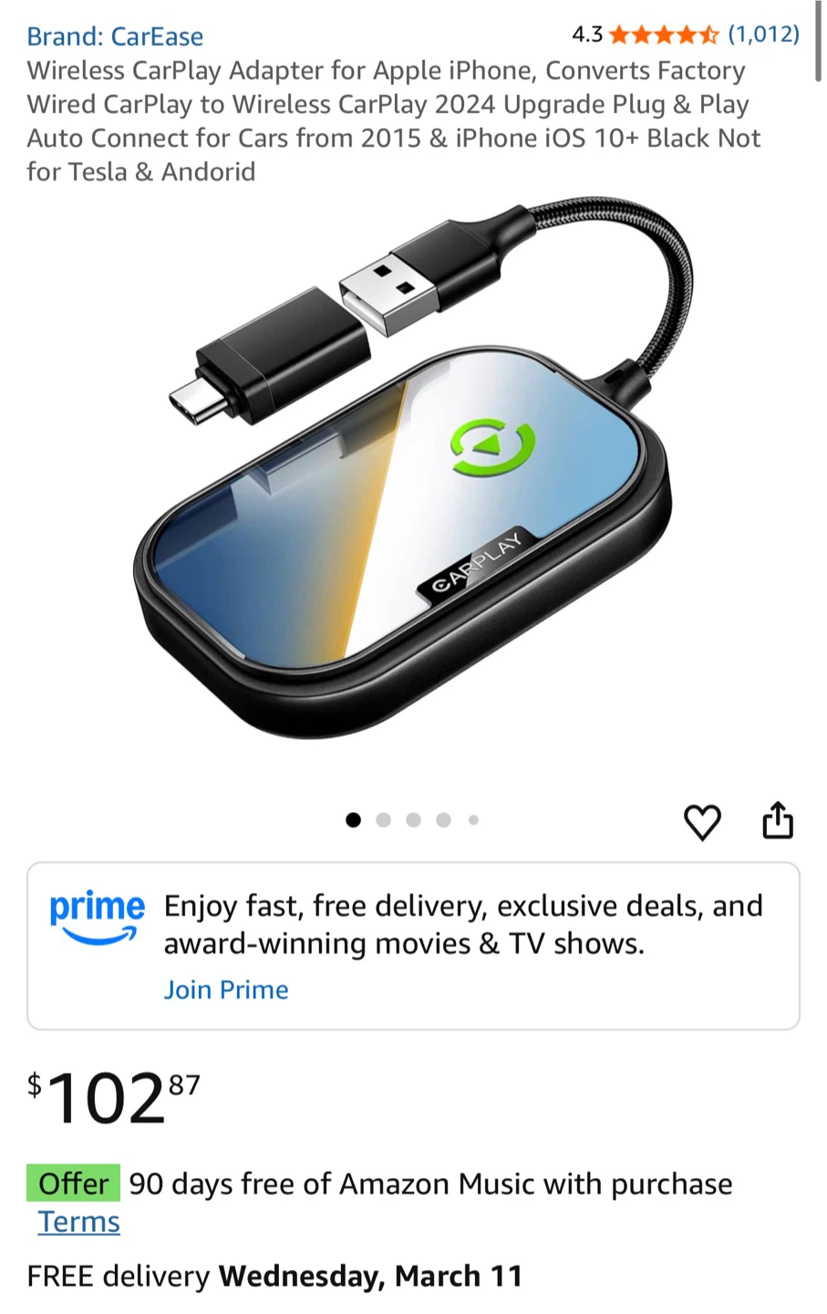 CarEase Wireless CarPlay Adapter for iPhone
