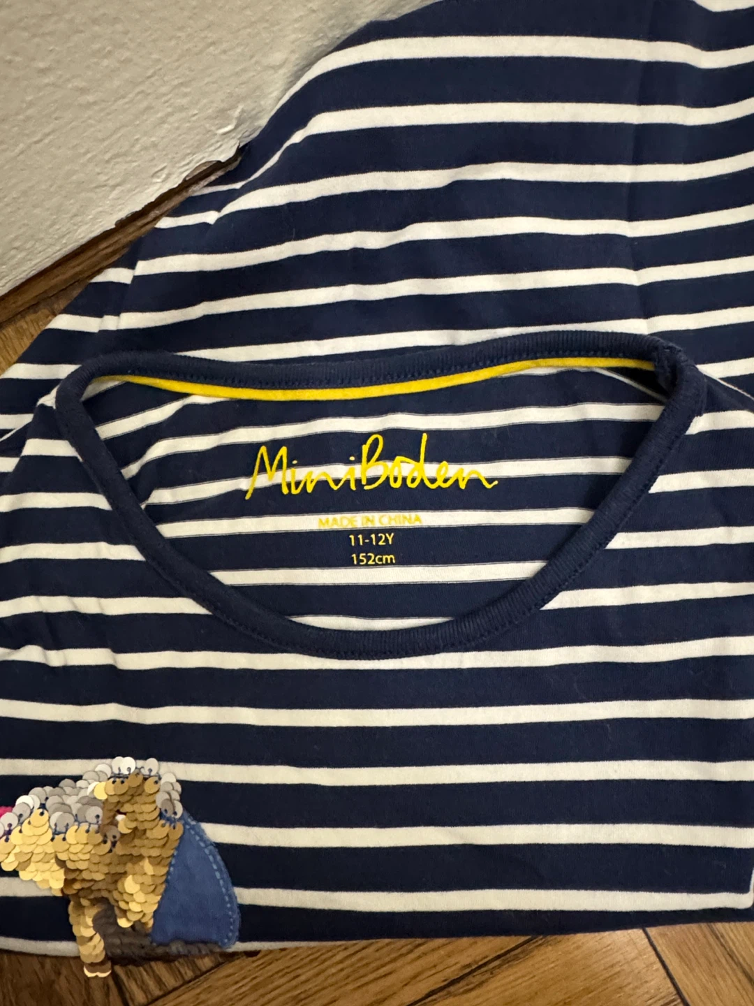 Mini Boden Navy Striped Dachshund Sequin T-Shirt Size 11-12Y - photo 3