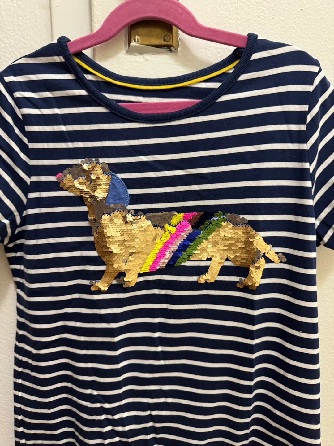 Mini Boden Navy Striped Dachshund Sequin T-Shirt Size 11-12Y - photo 2