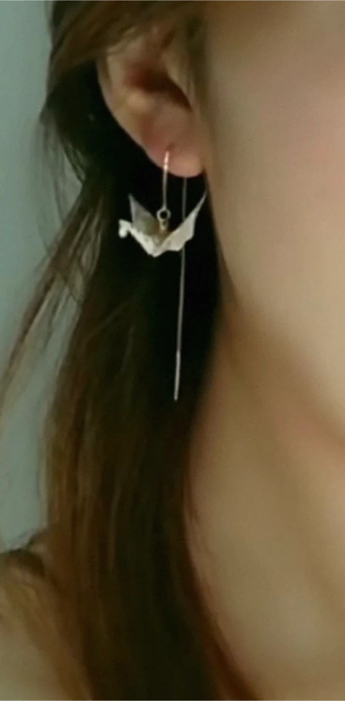 Origami Crane Threader Earring （red） - photo 3