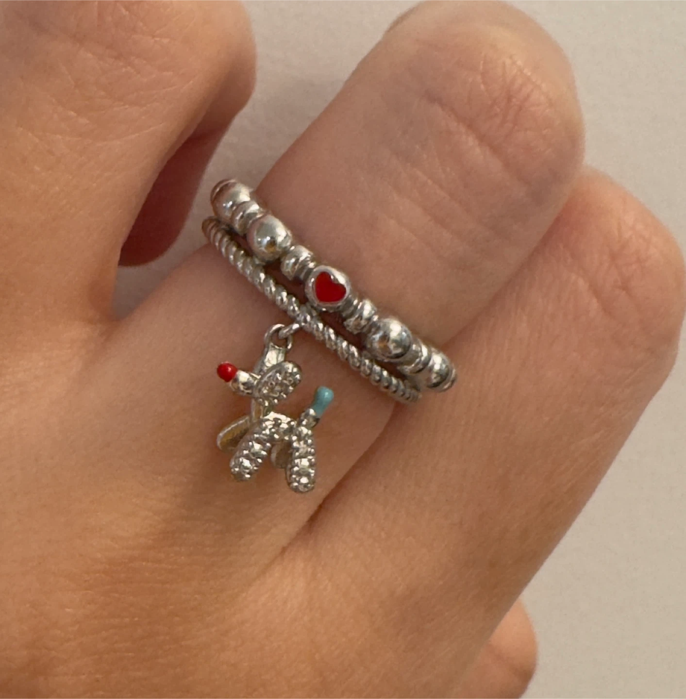 Stackable Poodle Charm Ring Set