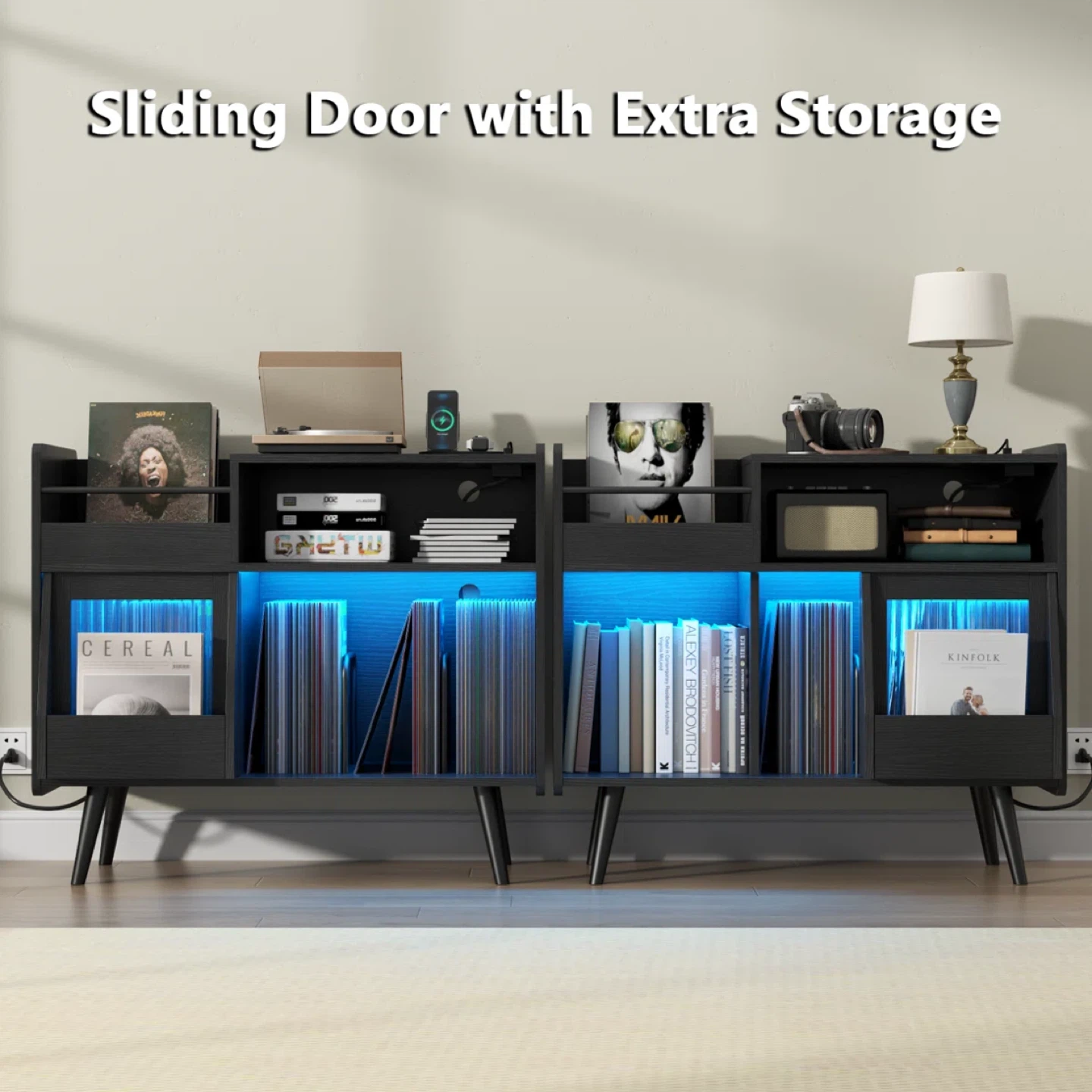 Large record player stand, 350 vinyl record storage rack - photo 2