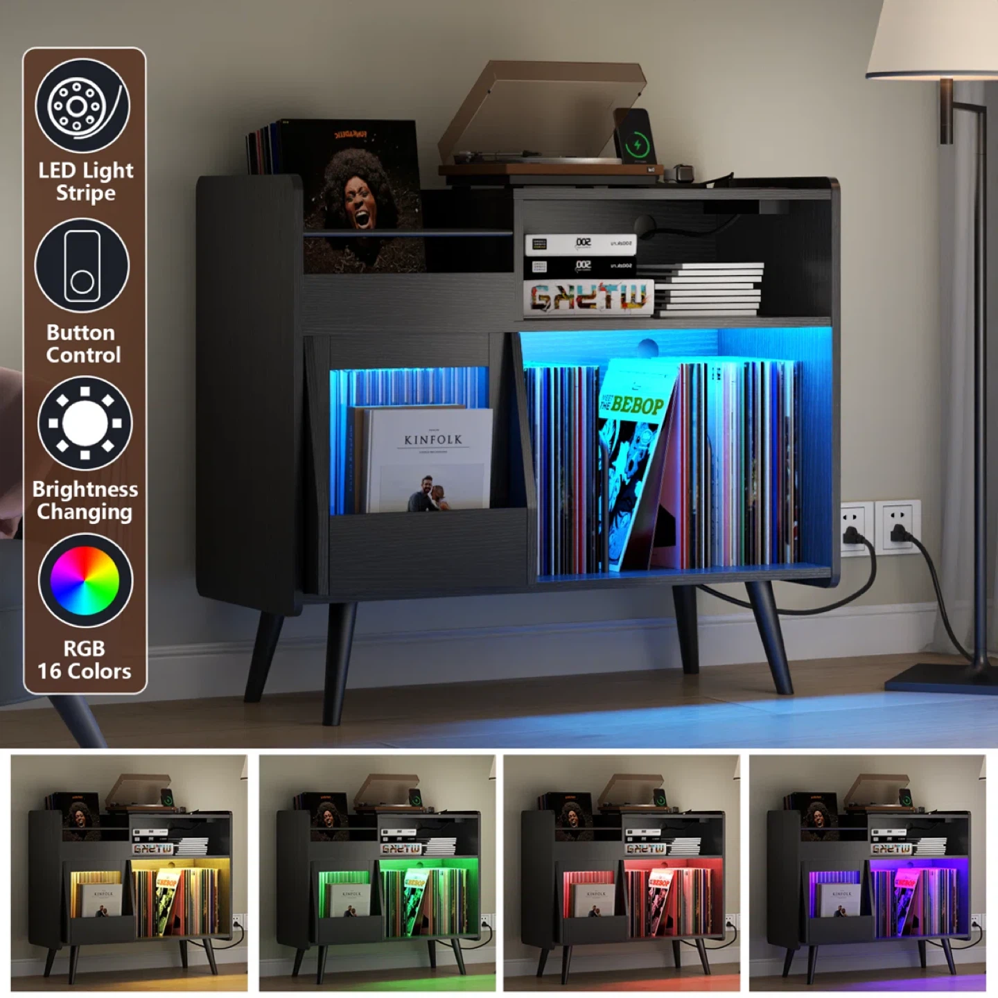 Large record player stand, 350 vinyl record storage rack - photo 4