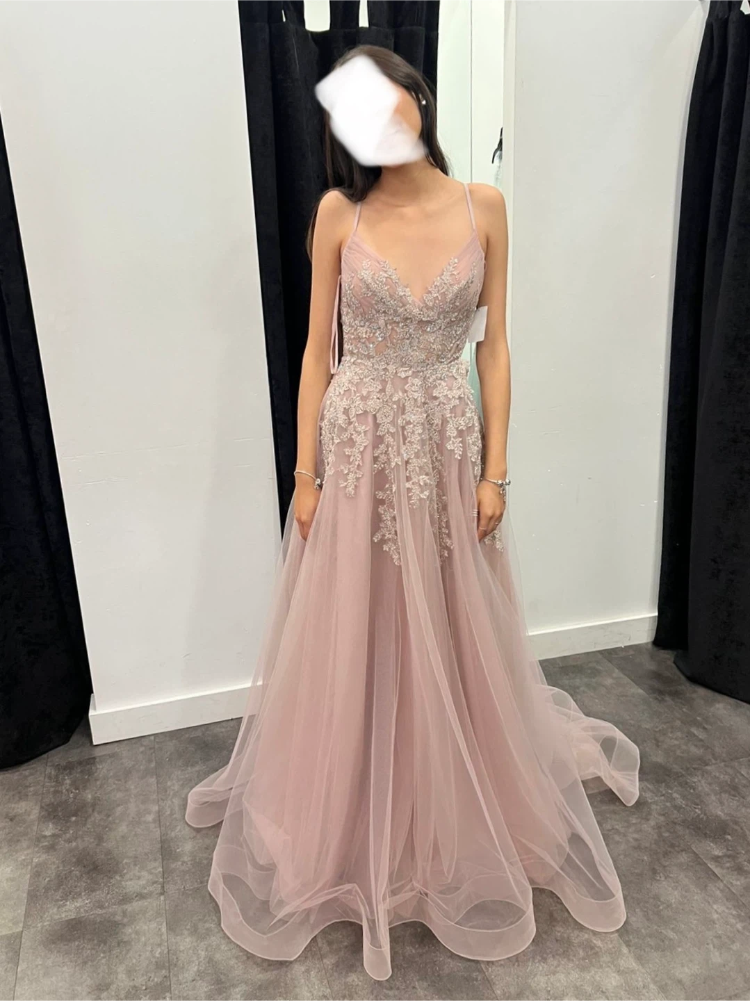 Dusty Rose Lace Appliqued Tulle Dress - photo 3