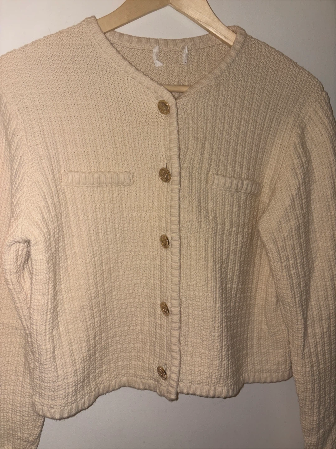 Cream Textured Button-Up Cropped Cardigan - photo 2