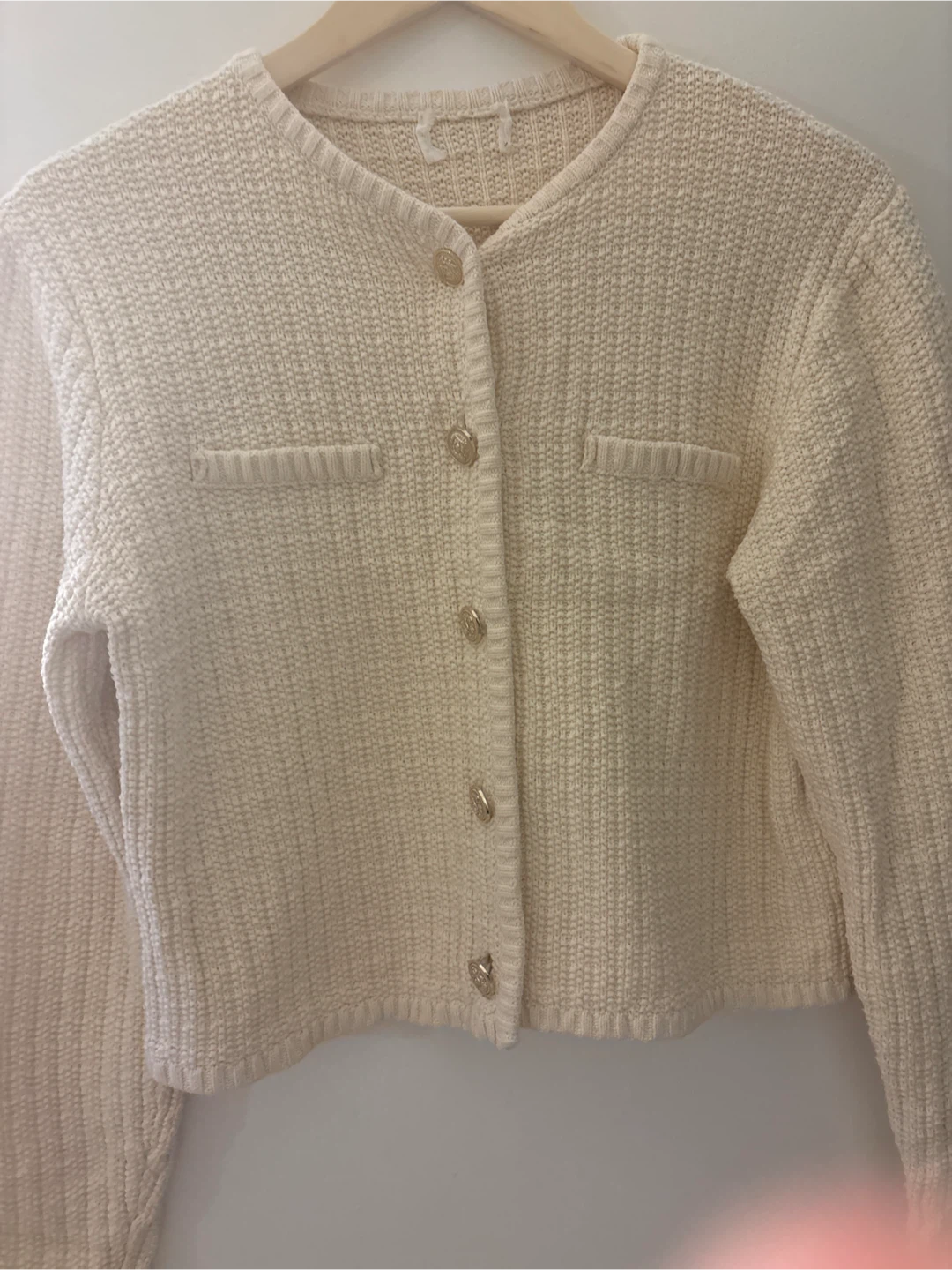Cream Textured Button-Up Cropped Cardigan - photo 4