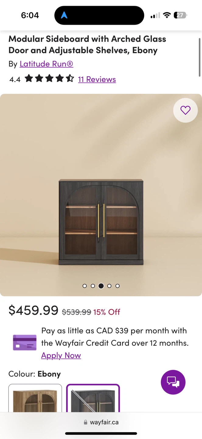 Modular Sideboard with Arched Glass Door and Adjustable Shelves