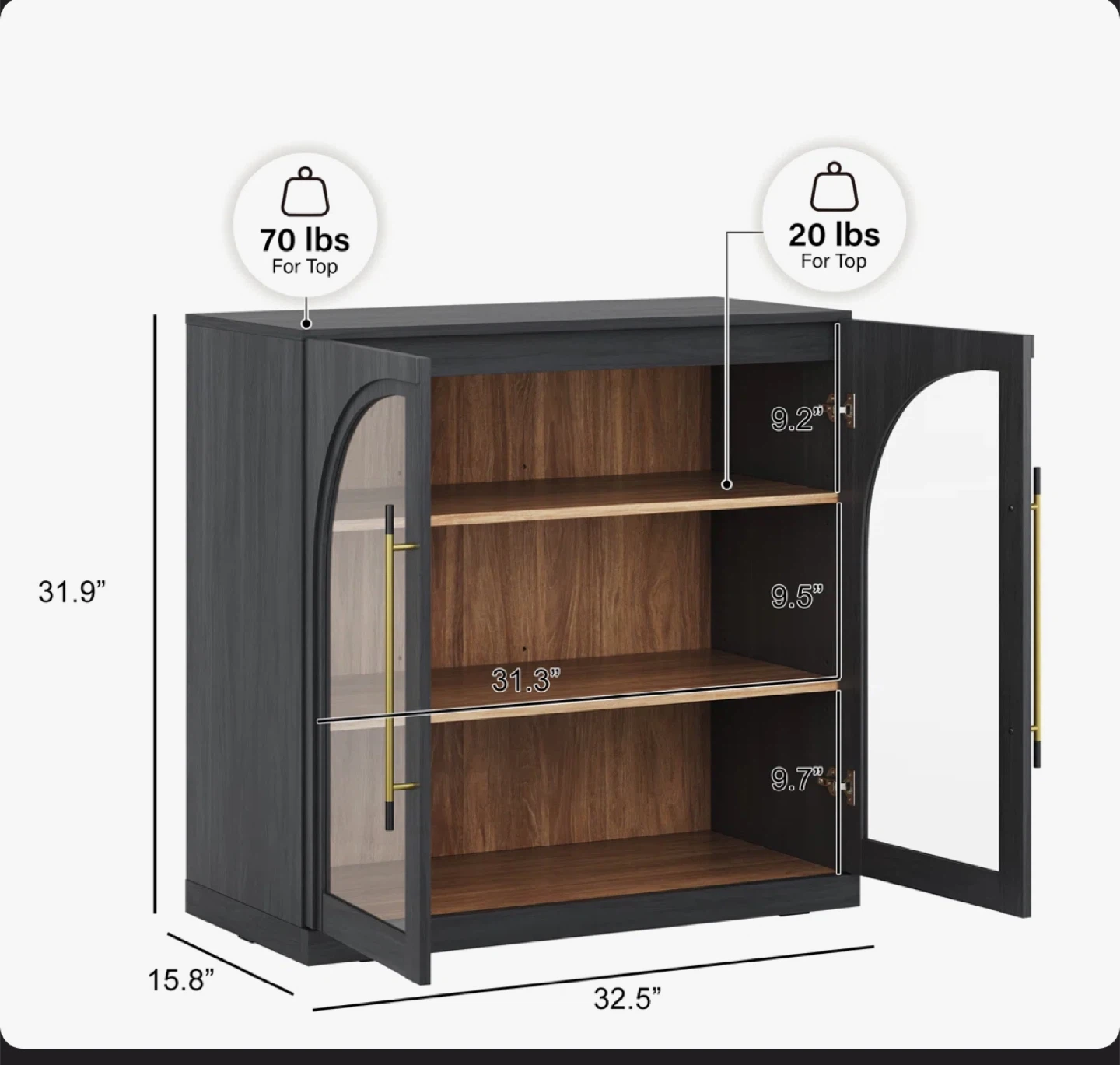Modular Sideboard with Arched Glass Door and Adjustable Shelves - photo 2