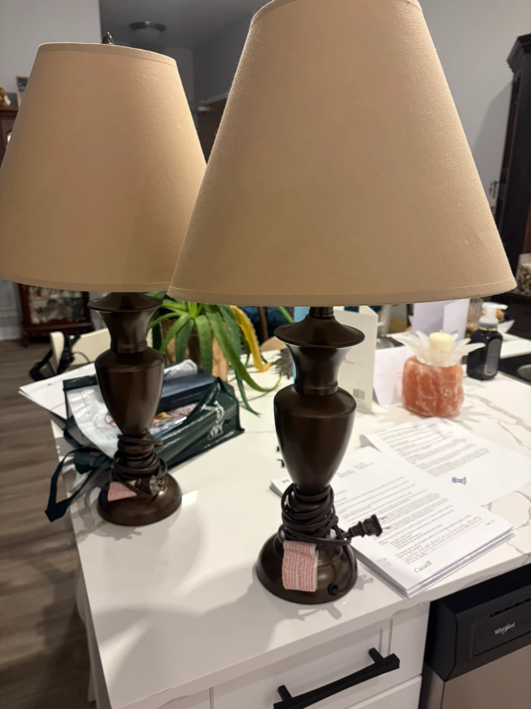 Pair of Brown Table Lamps with Beige Shades