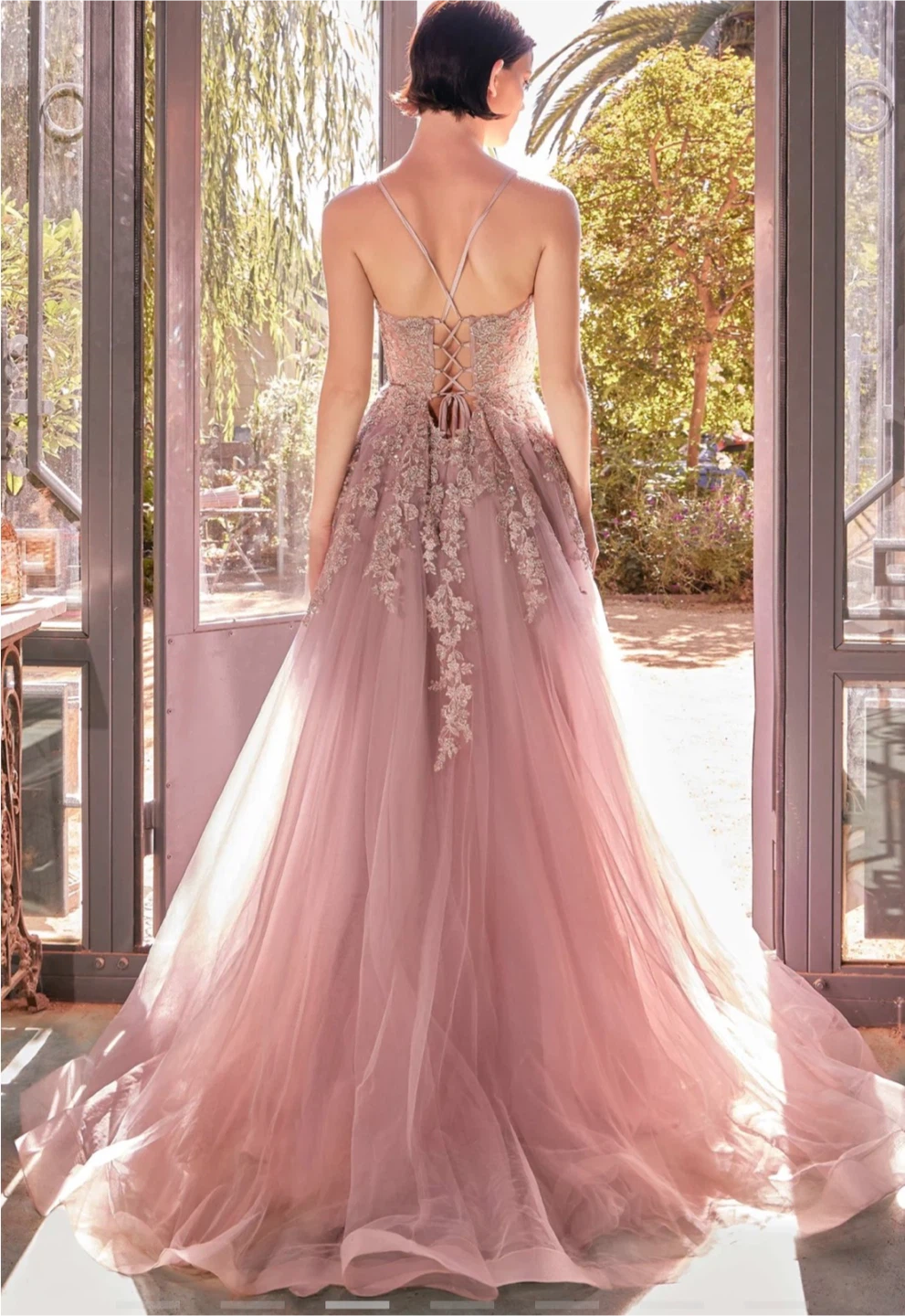 Dusty Rose Lace Appliqued Tulle Dress - photo 2