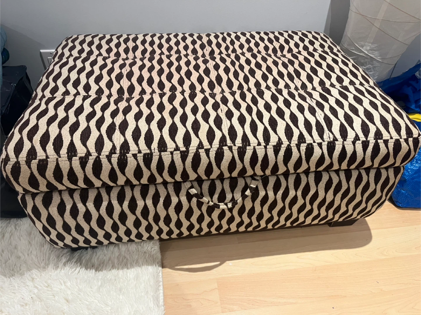 Storage Ottoman - chocolate brown and White Geometric Pattern