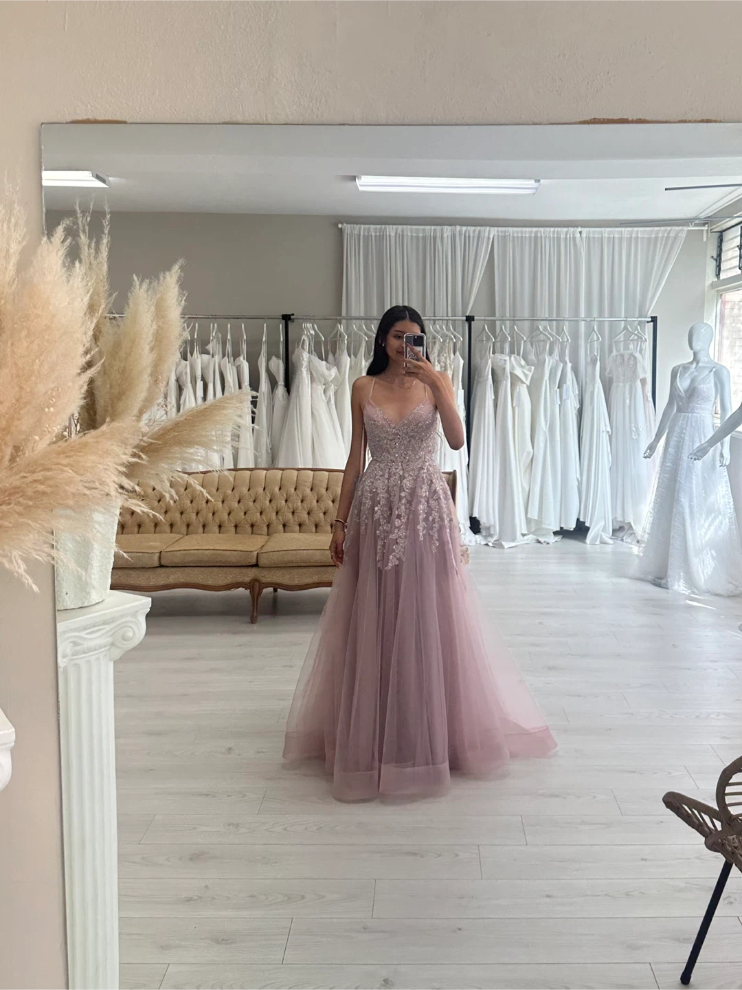 Dusty Rose Lace Appliqued Tulle Dress - photo 5