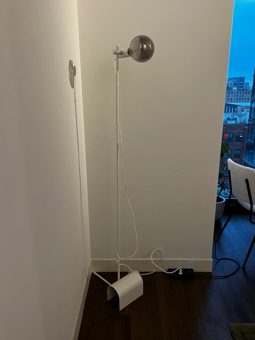 White Floor Lamp with Large Globe Bulb - photo 3