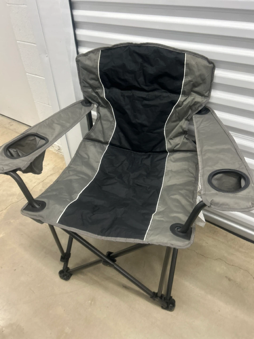 Gray and Black Folding Camping Chair with Cup Holders