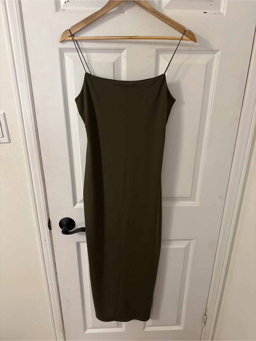 ZARA Olive Green Spaghetti Strap Midi Dress - Size L