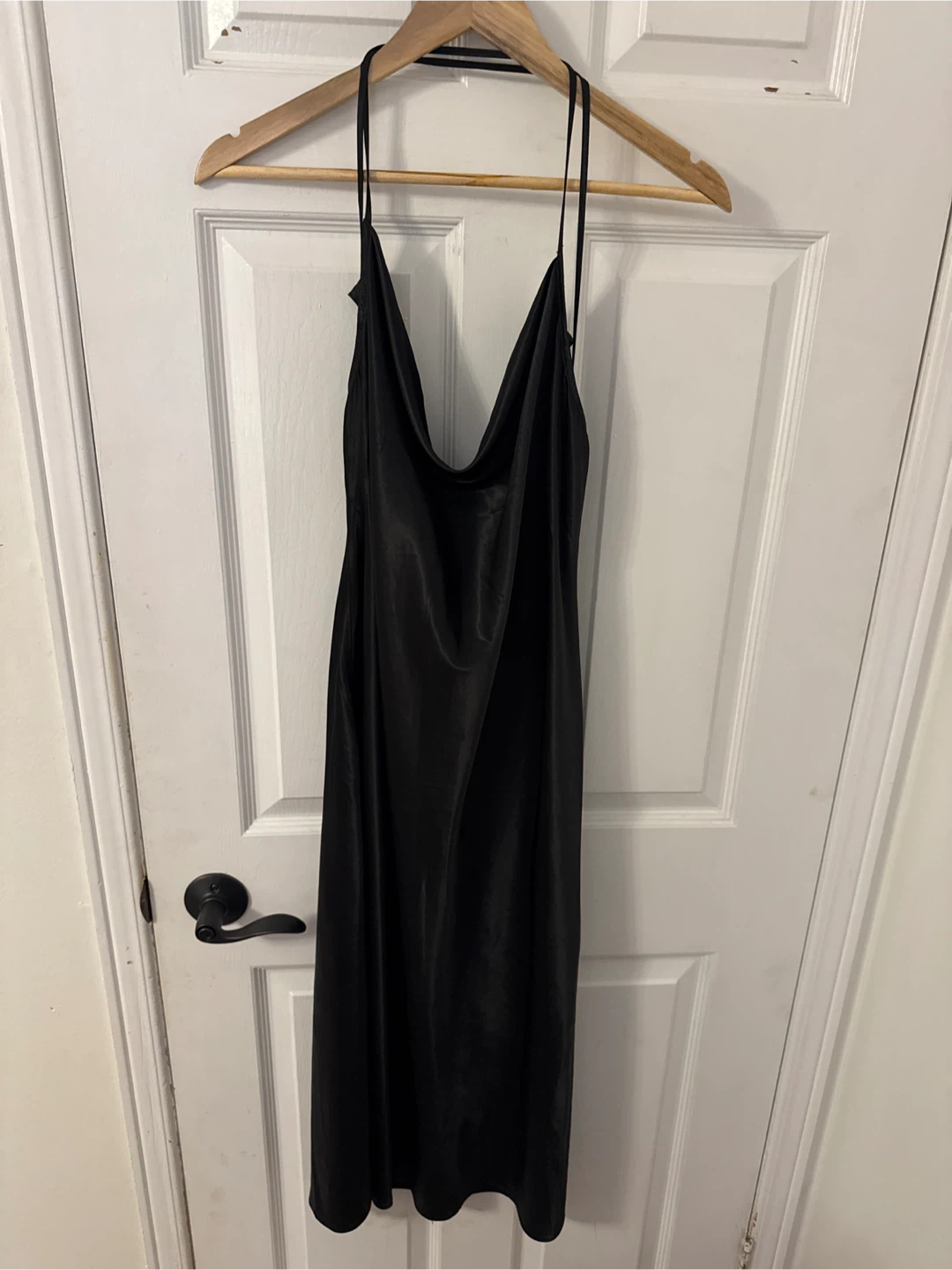 H&M Divided Black Satin Slip Dress Size L