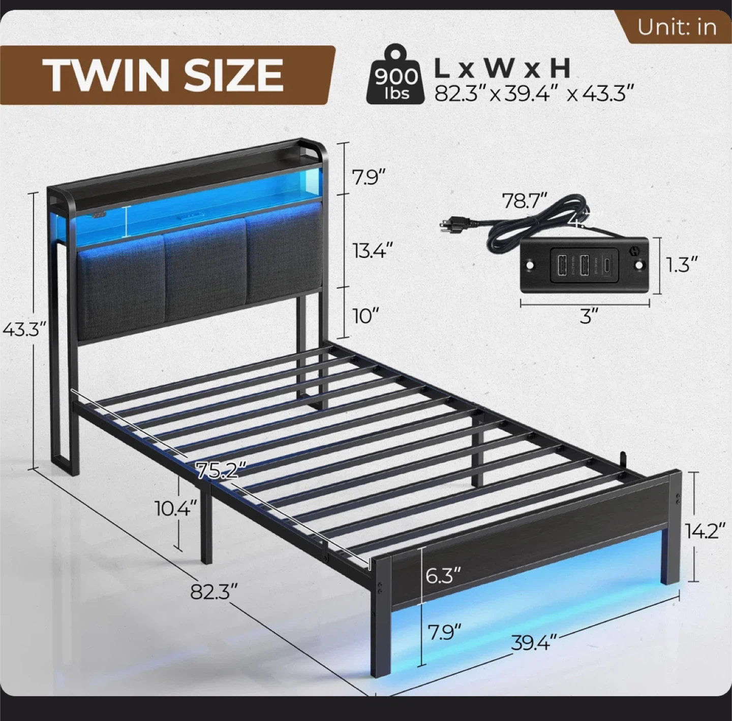 Twin/Single Bed Frame with Headboard and LED Lights - photo 2