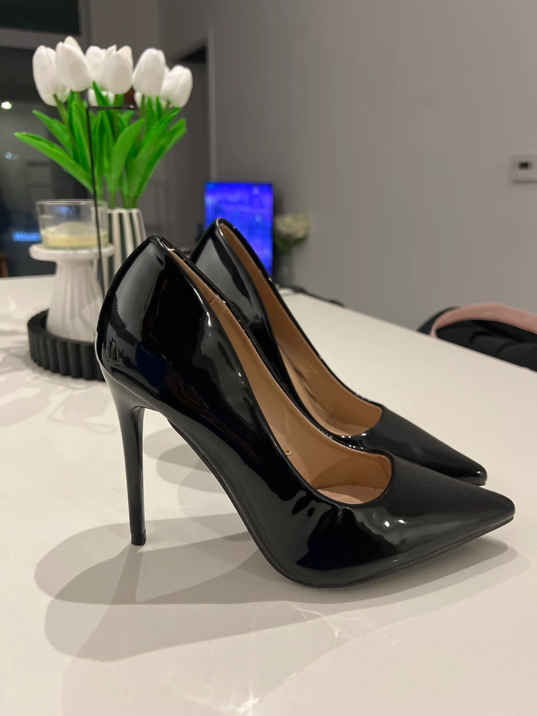 New Black Patent Pointed Toe Heels - Size 7