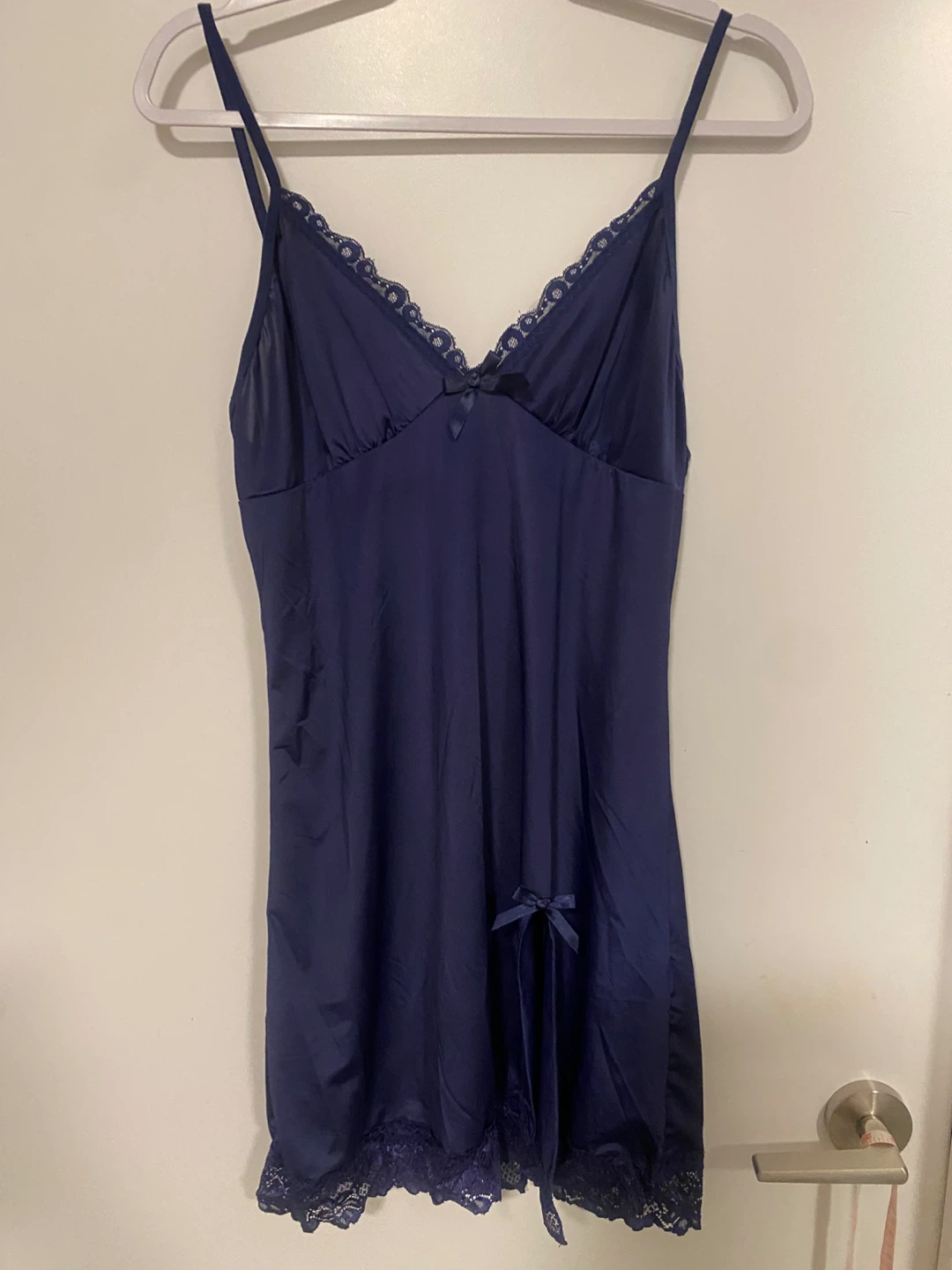 Navy Blue Lace Trim Slip Dress