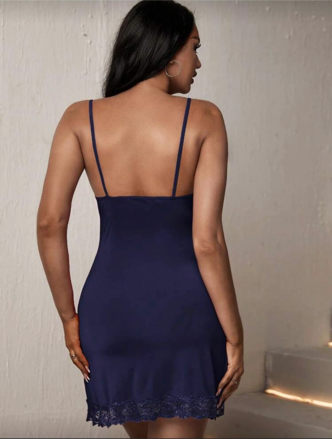 Navy Blue Lace Trim Slip Dress - photo 4