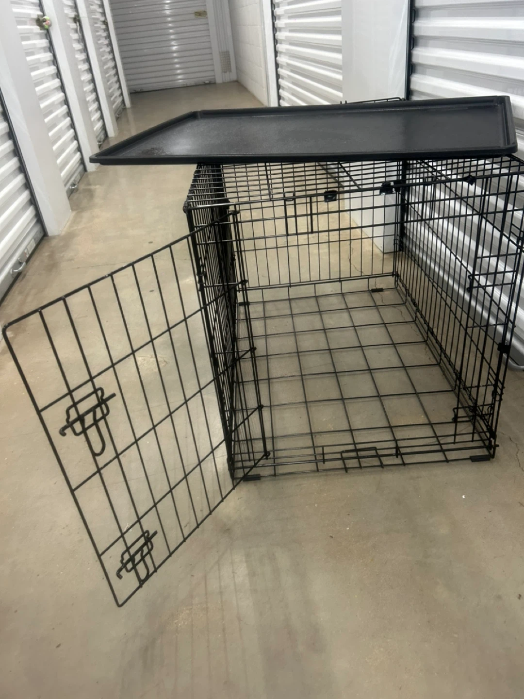 Black Metal Dog Crate with Tray - photo 2
