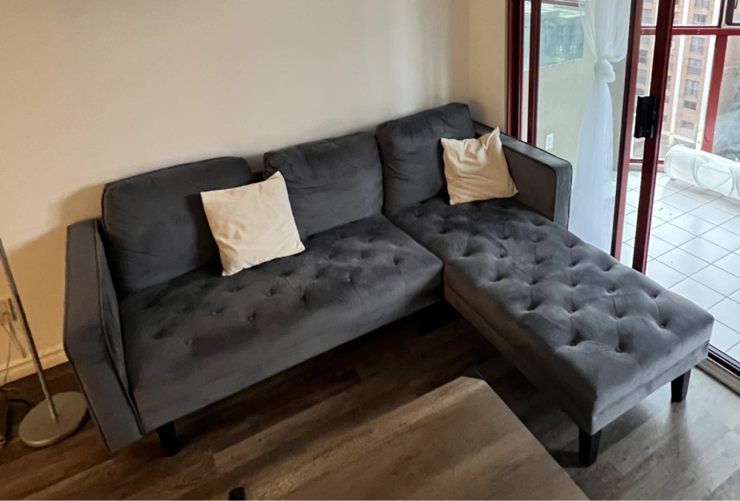 Grey Velvet Sectional Sofa with Chaise - photo 2
