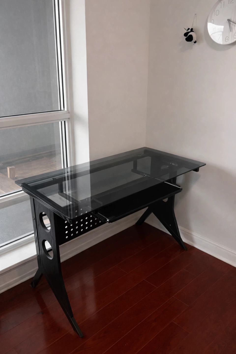 Black Glass Computer Desk with Keyboard Tray