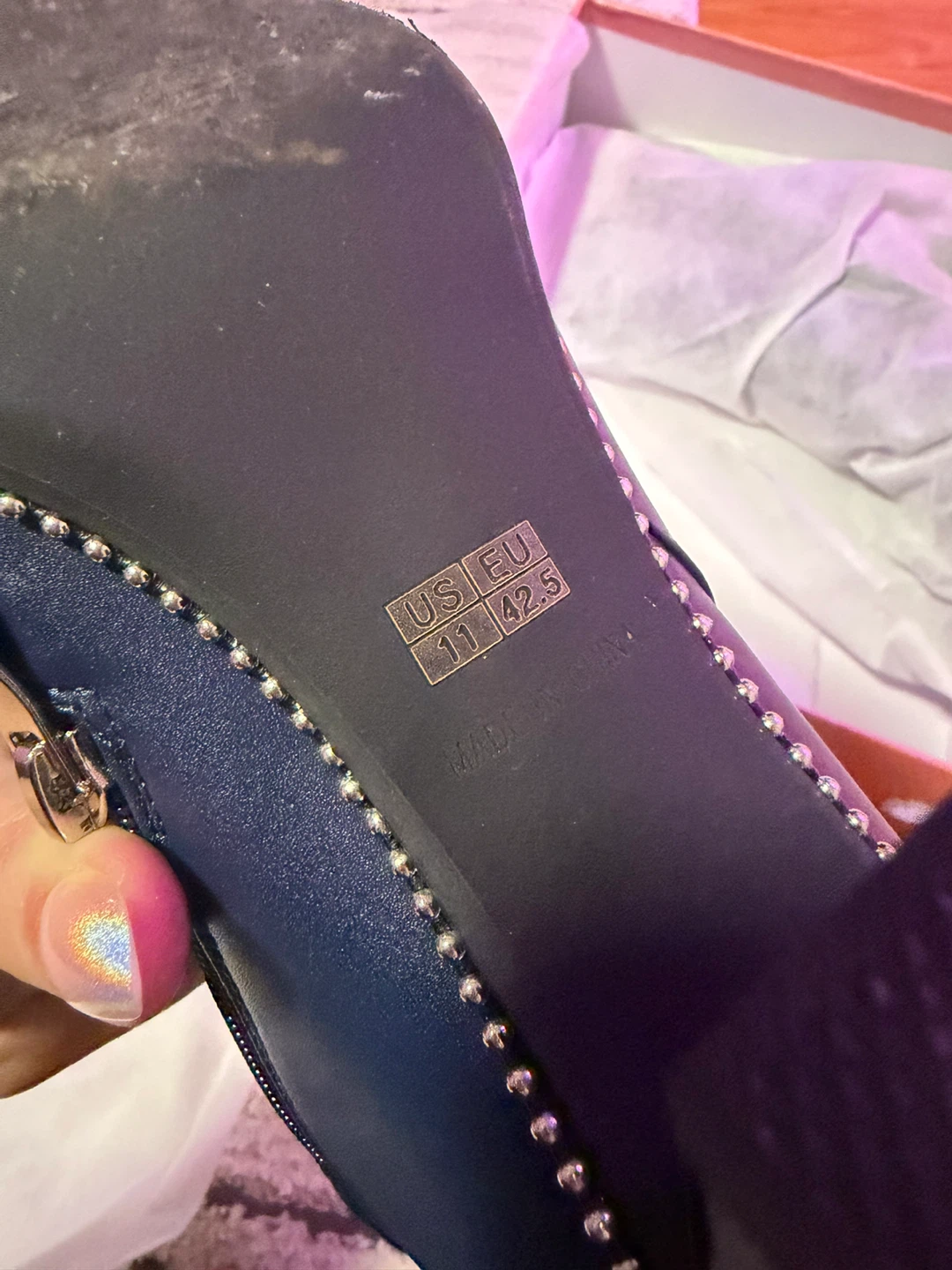 Navy Blue Ankle Boots with Silver Studs and Buttons - Size US 11 - photo 4