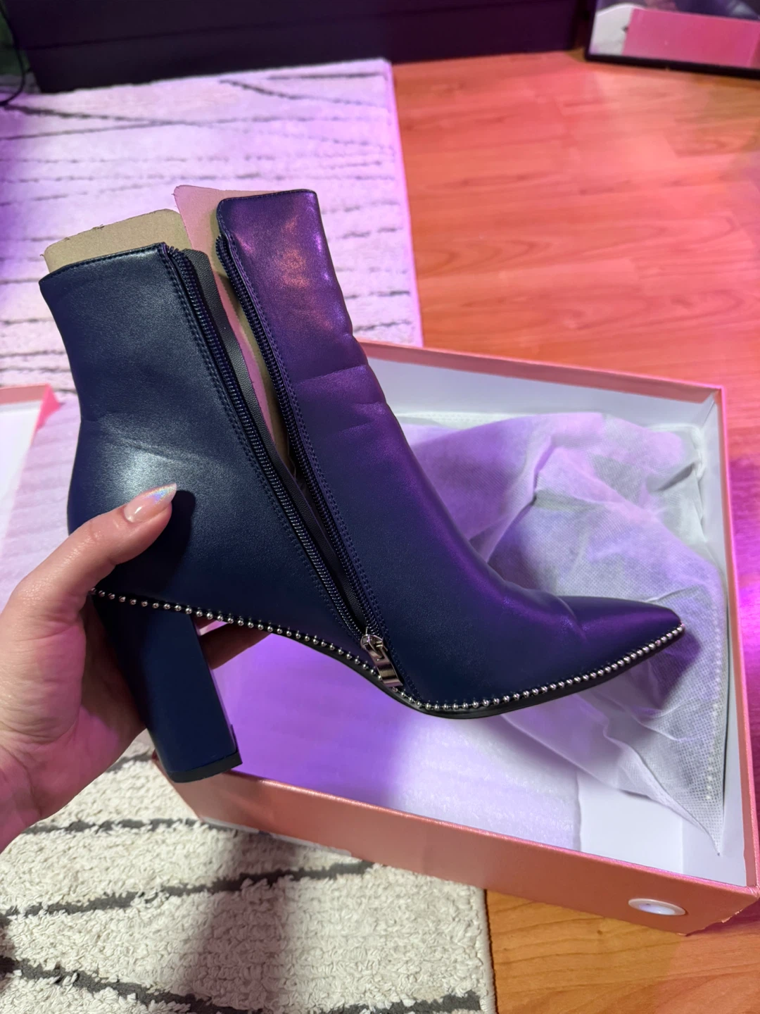 Navy Blue Ankle Boots with Silver Studs and Buttons - Size US 11 - photo 2