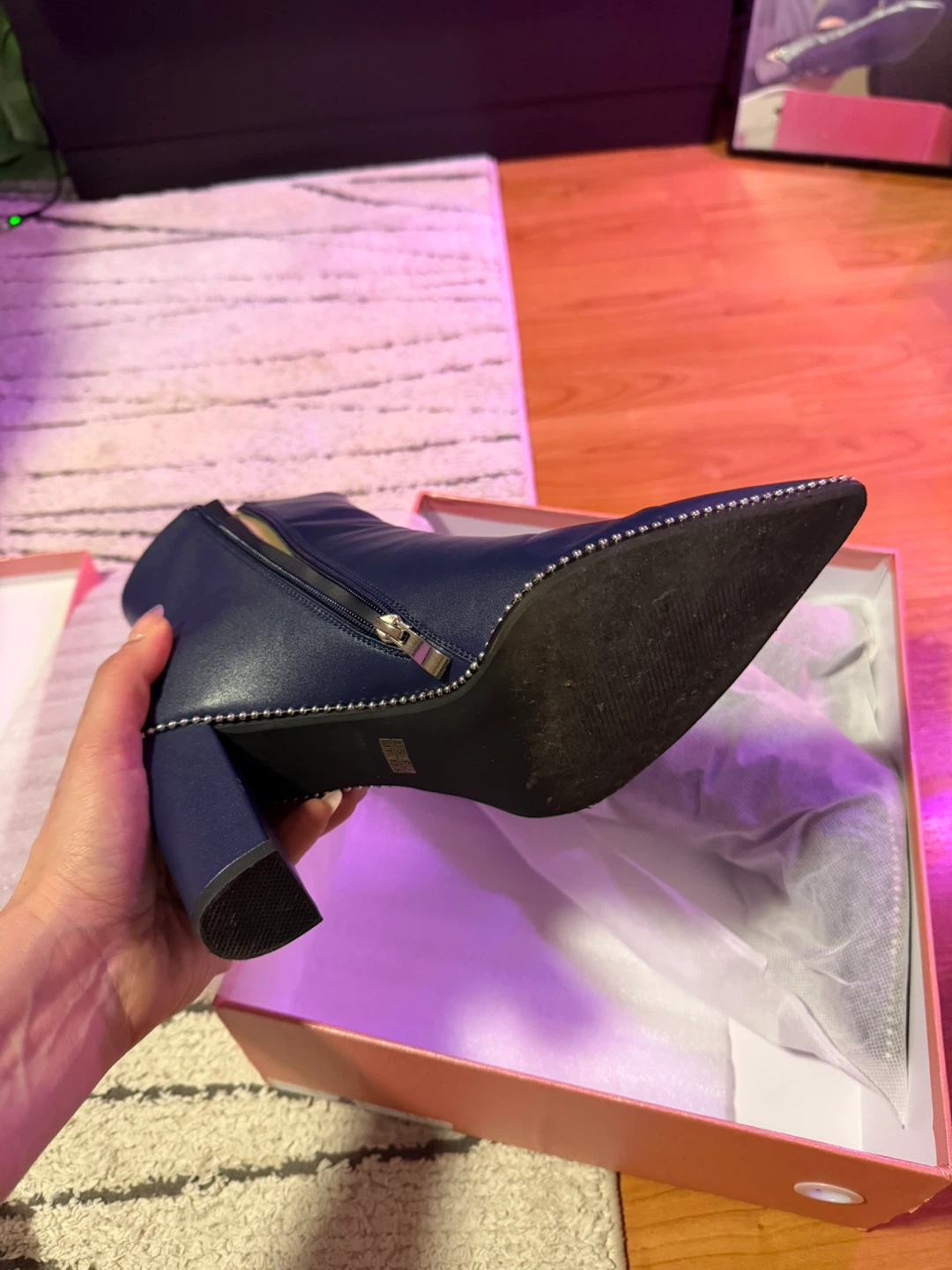 Navy Blue Ankle Boots with Silver Studs and Buttons - Size US 11 - photo 3