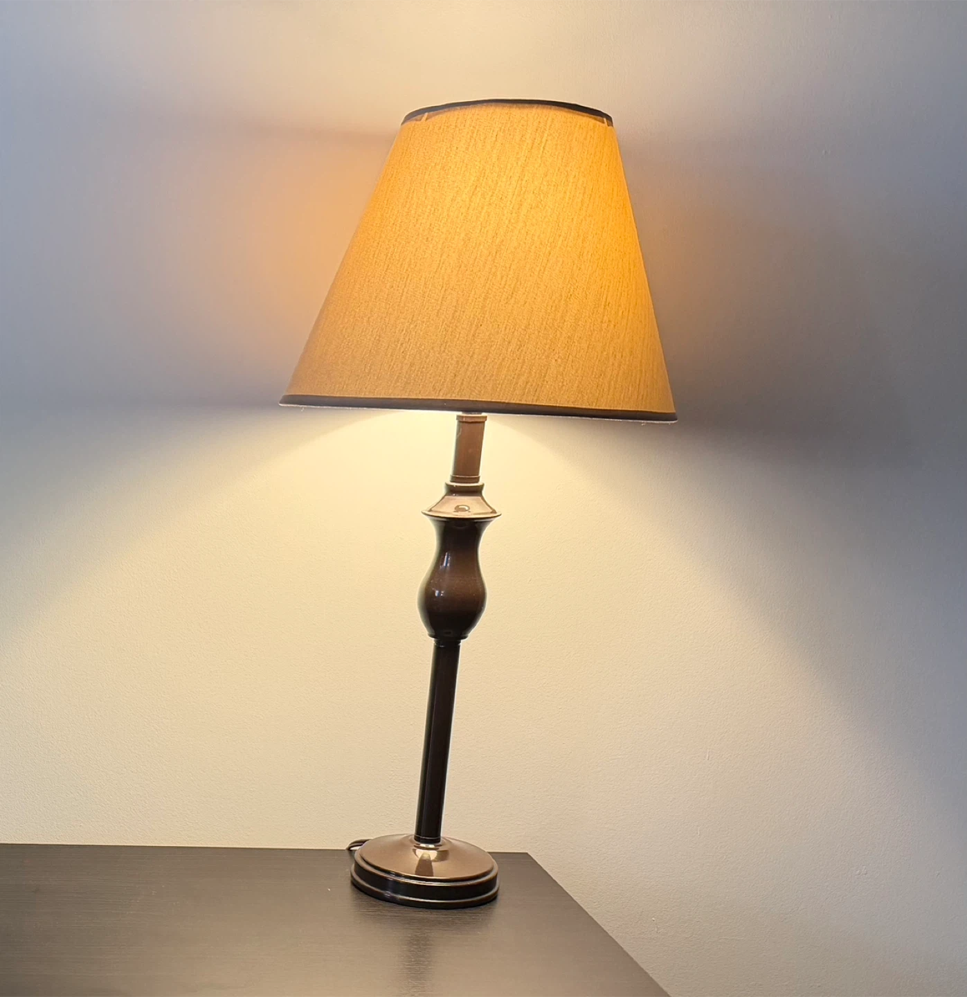 Antique Table Lamp with Tan Lampshade