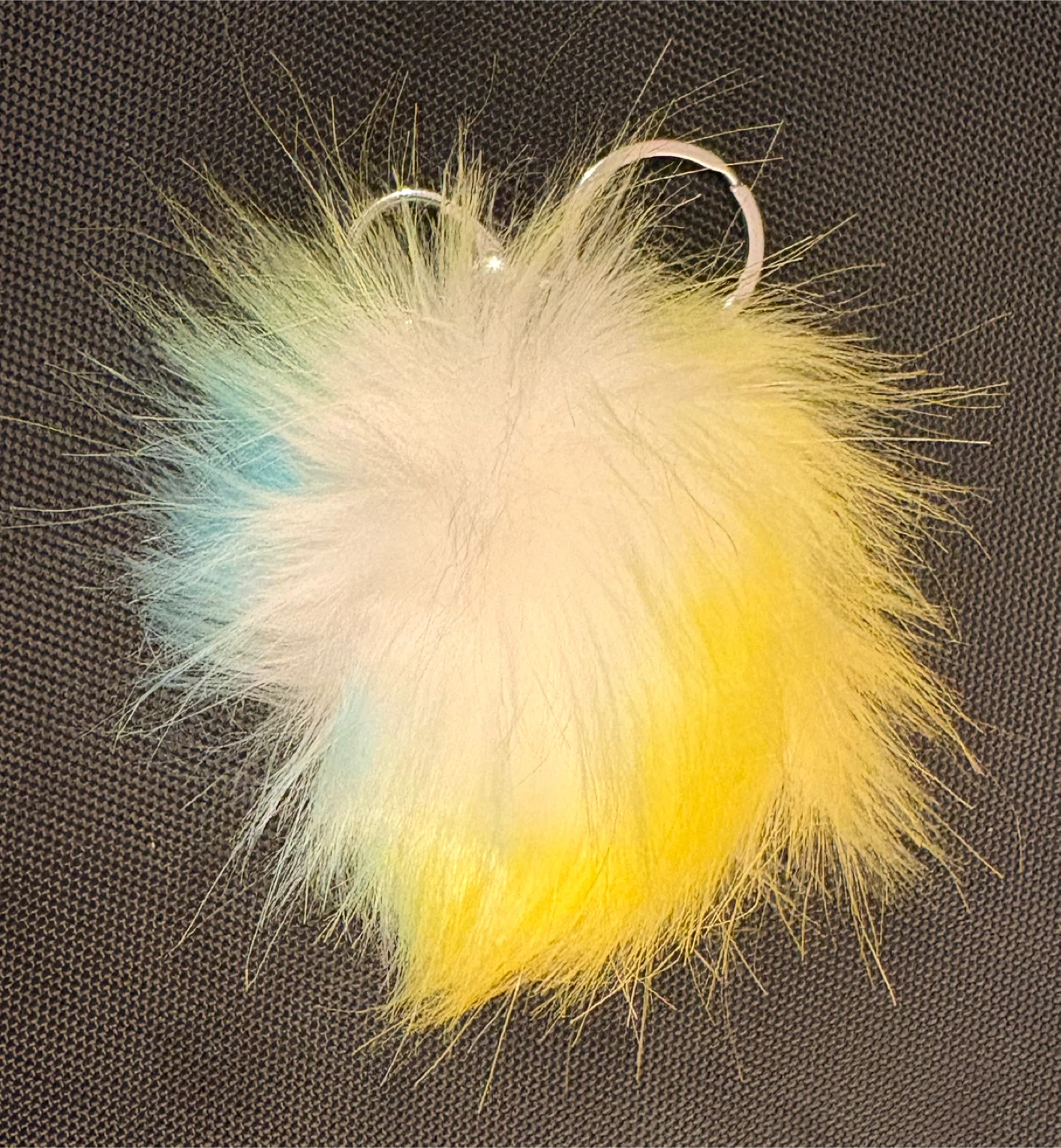 ✨✨Fuzzy 4” Faux Fur Pom Pom Keychain - Yellow, White & Blue
