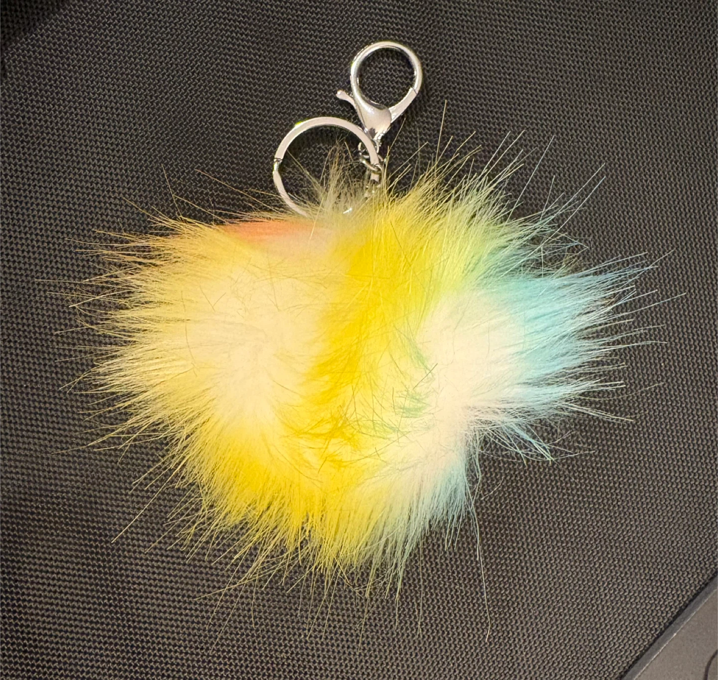 ✨✨Fuzzy 4” Faux Fur Pom Pom Keychain - Yellow, White & Blue - photo 2