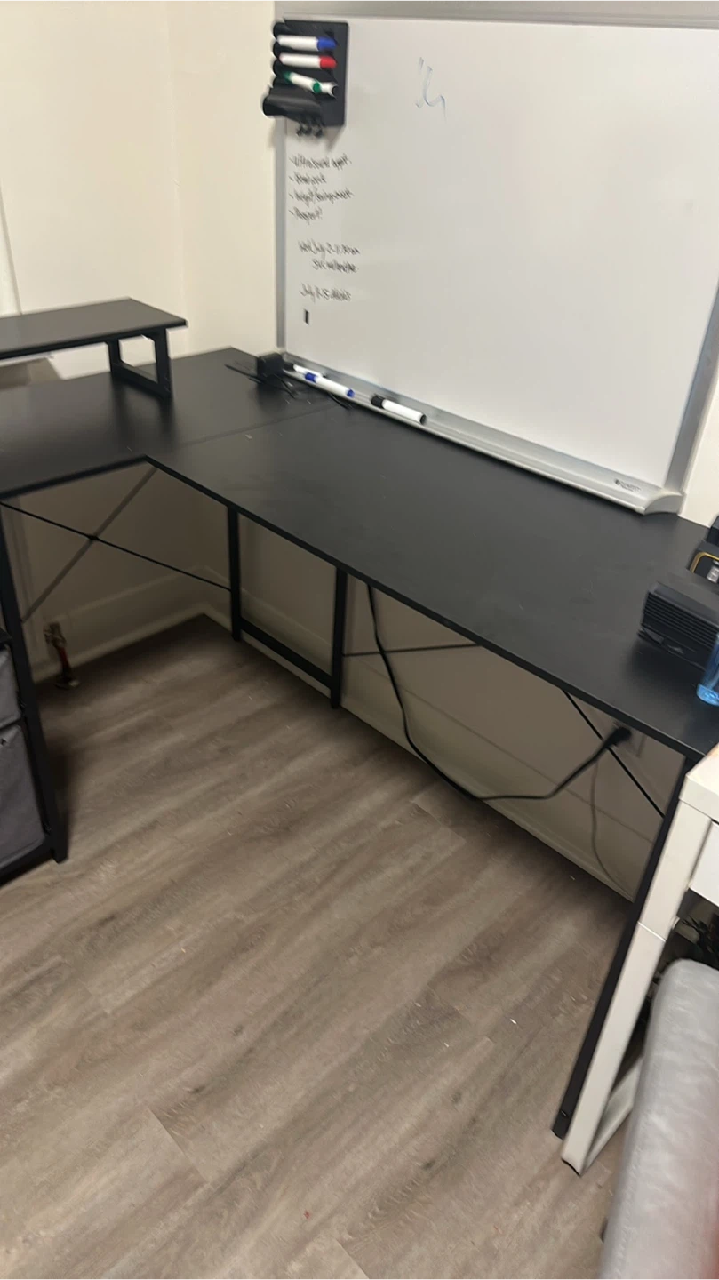Black L-Shaped Desk with Built-in Power Outlets - photo 3