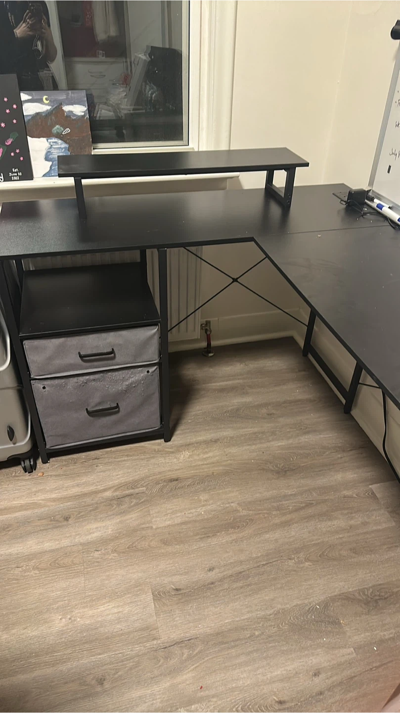 Black L-Shaped Desk with Built-in Power Outlets - photo 2