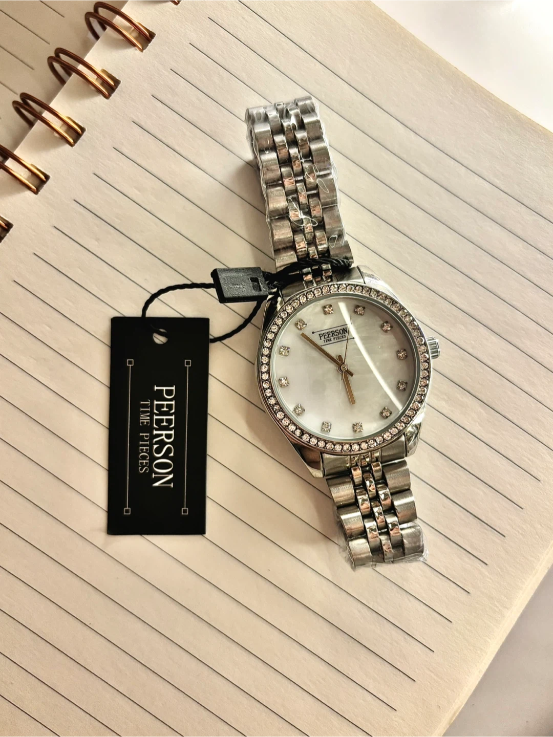 PEERSON Time Pieces Women's Watch Silver Tone Crystal Accents