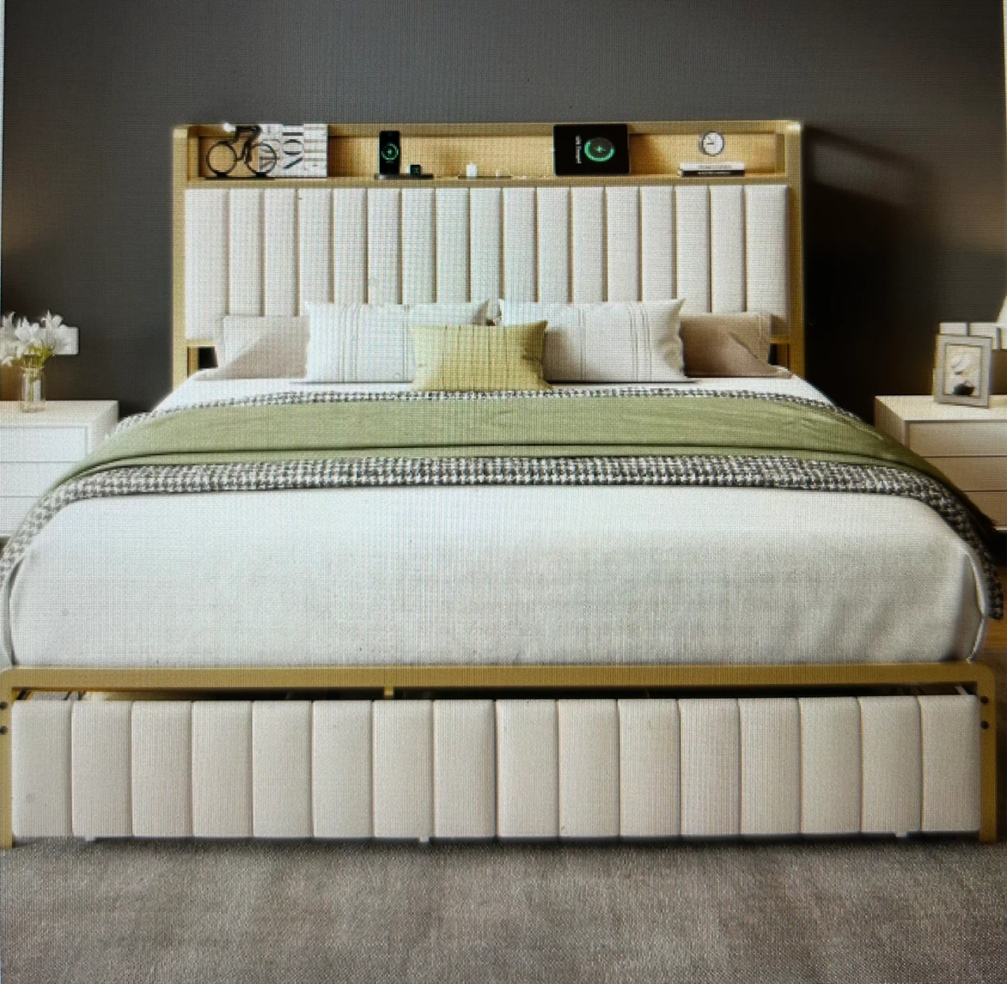 Queen Bed Frame with Headboard Storage