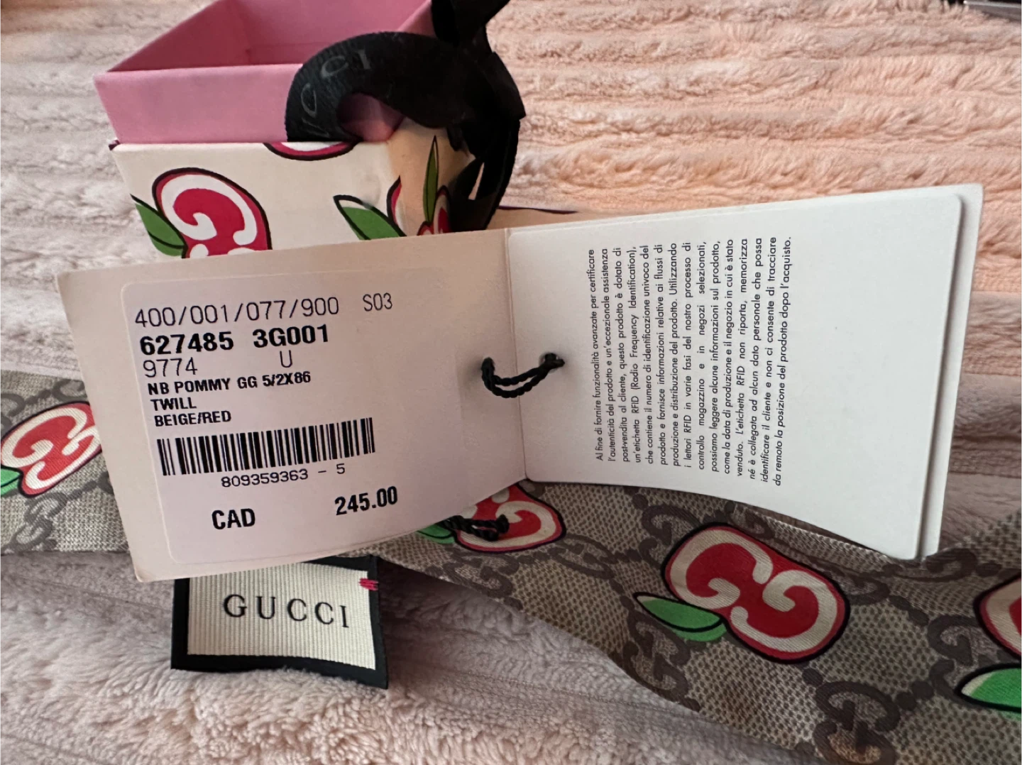 Gucci 627485 NB Pommy GG Twill Scarf Beige/Red - photo 3