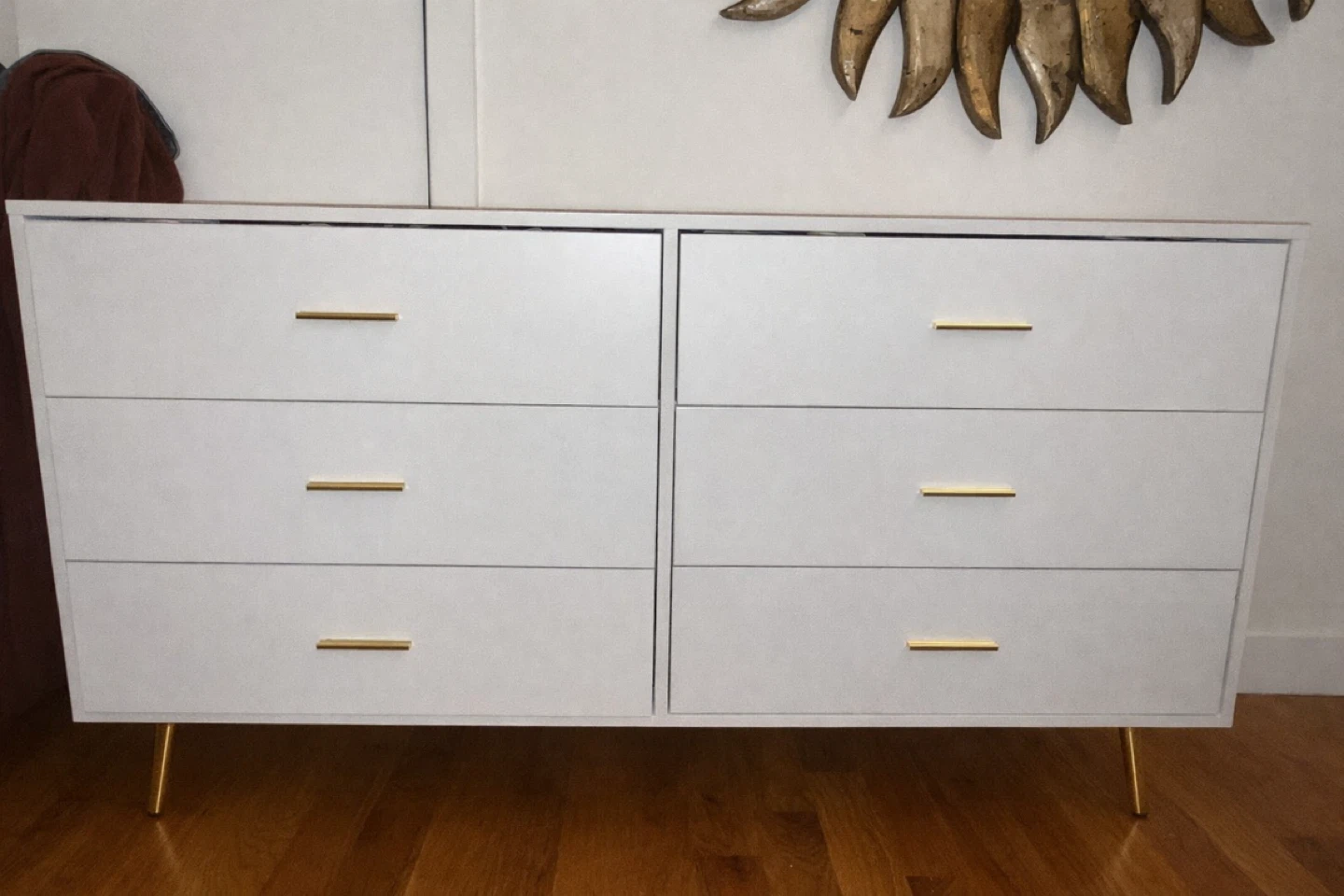 White 6-Drawer Dresser with Gold Legs