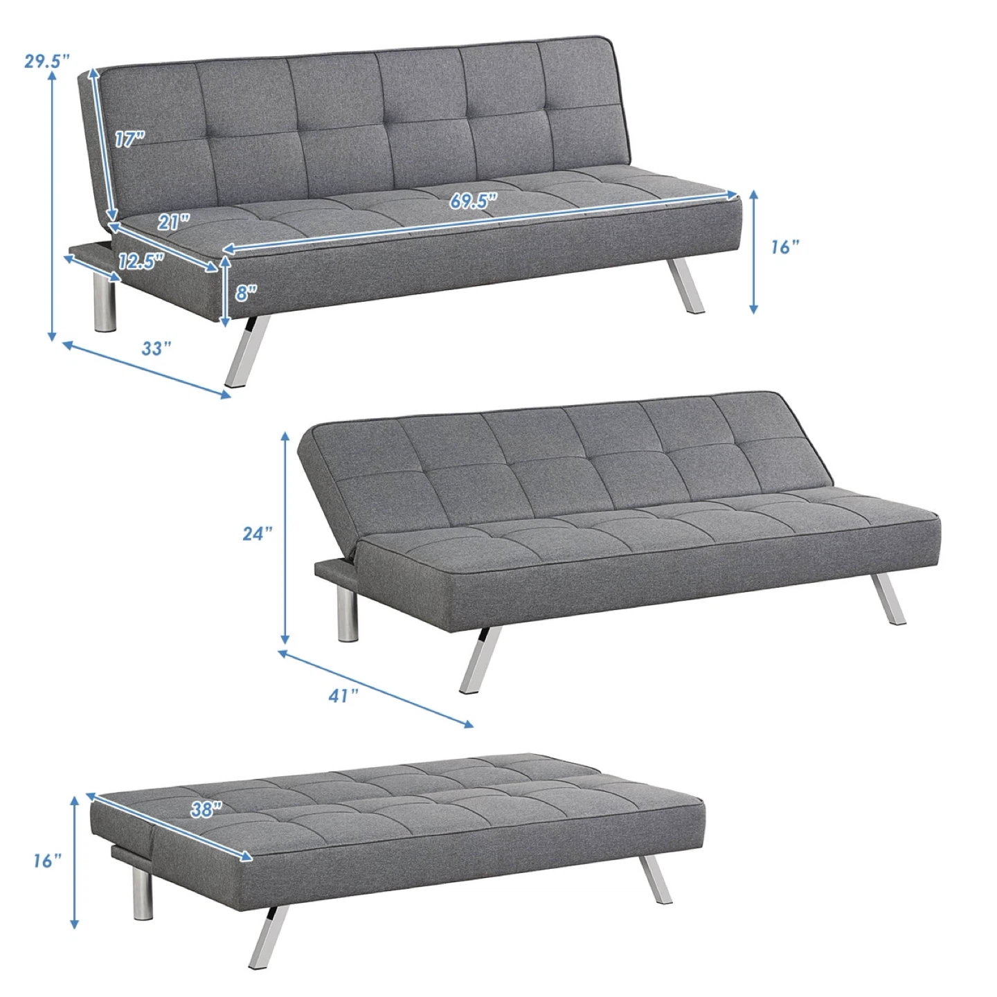 Grey Futon Sofa Bed - photo 2