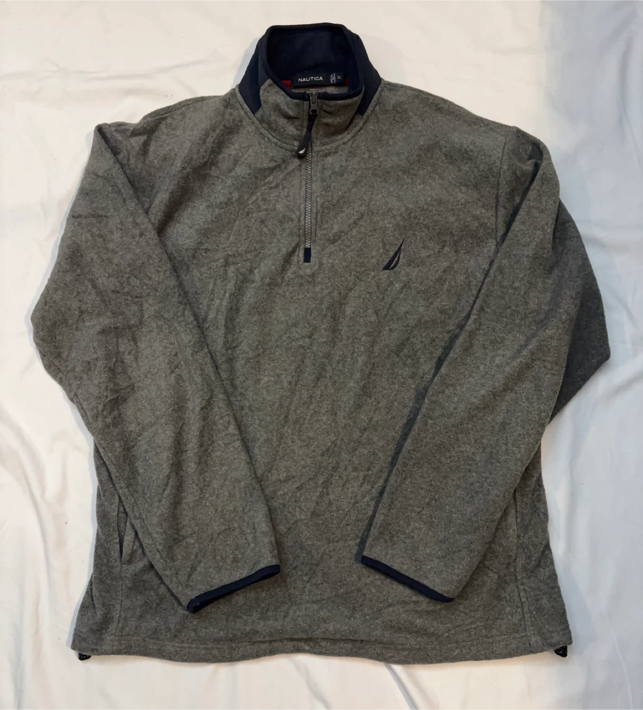 Nautica Heather Gray Quarter-zip with Navy Trim