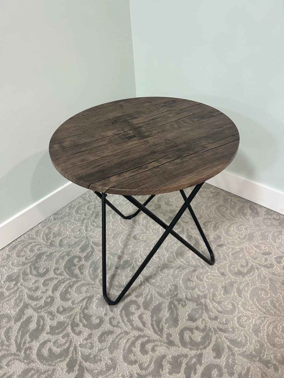 Small Round Side Table with Black Metal Legs