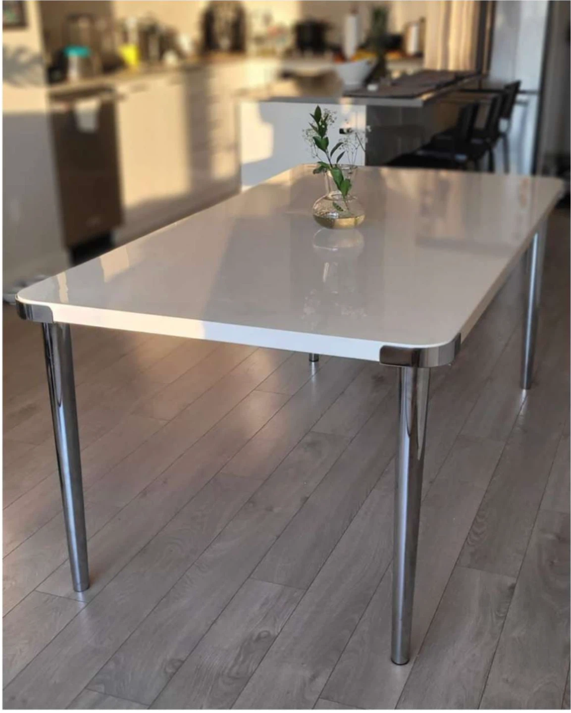 White Dining Table with Chrome Legs