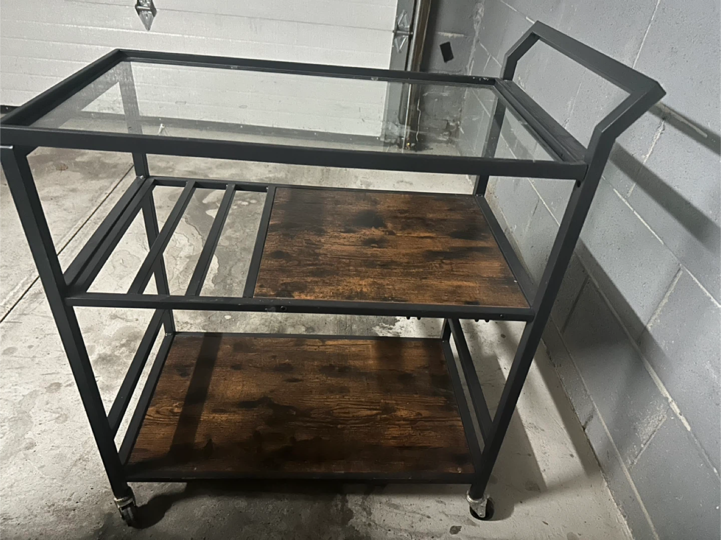 Bar Cart with Glass Top and Wood Shelves