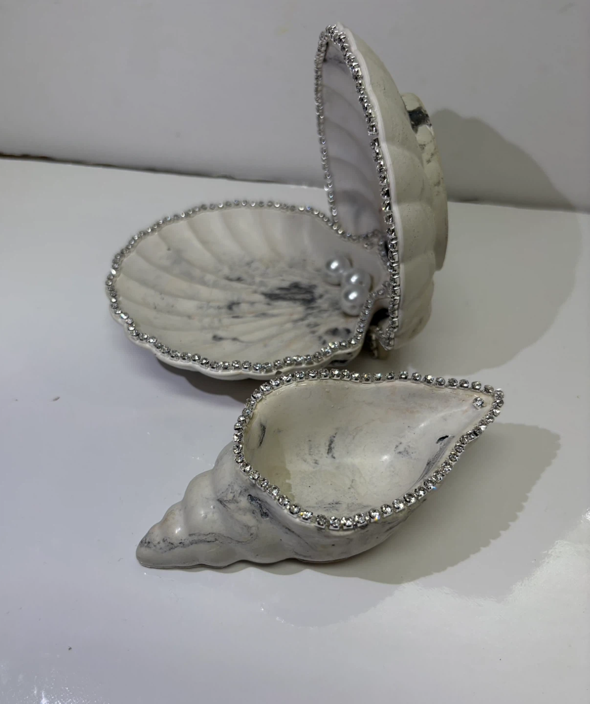 Handmade grey marble coastal seashell trinket - photo 3